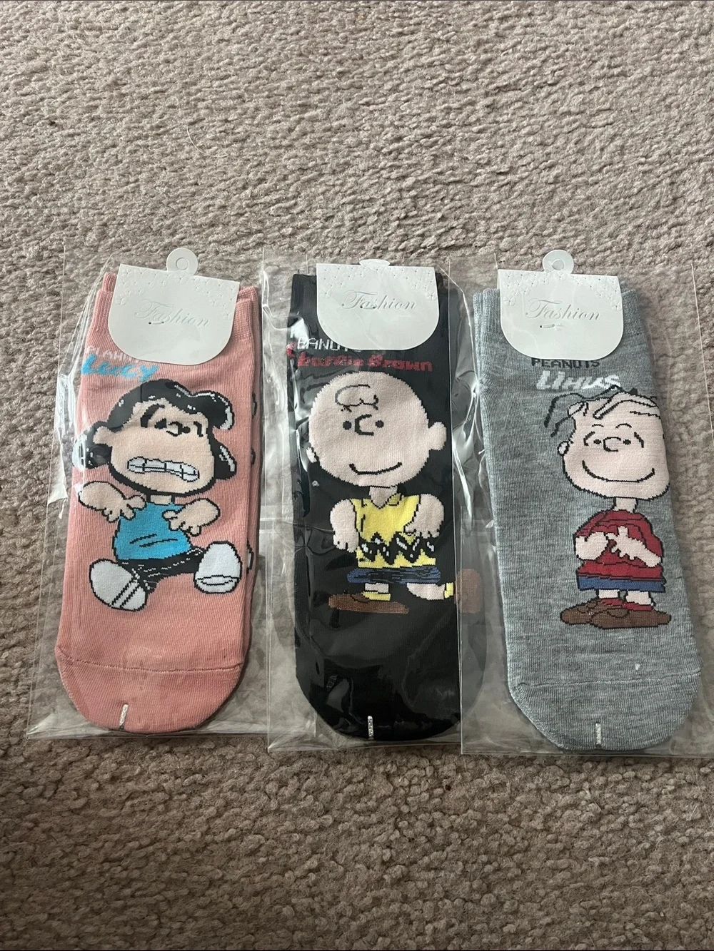 Peanuts Character Ankle Socks Trio - Pink, Black, Gray